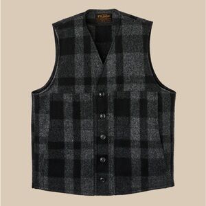 Filson Mackinaw Wool Vest, Black Heritage Plaid